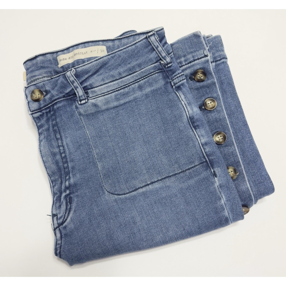 Pilcro Anthropologie High Rise Bootcut Jeans Sz 30 Side Buttons Stretch Boho 31"